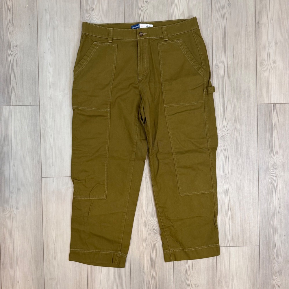 Old Navy Utility Straight High Rise Pants Satin Moss Green Cotton Size 18